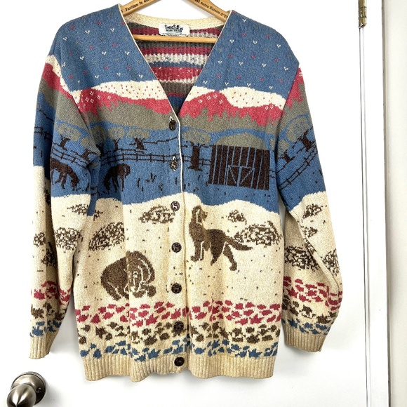 Vintage Northern Reflections Dog Cardigan Sweater size L Multicolor Cottagecore - Picture 1 of 8